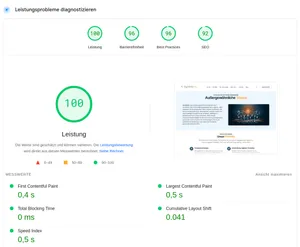 100 Leistungspunkte bei PageSpeed für unsere Desktopversion
