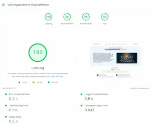 100 Leistungspunkte bei PageSpeed für unsere Desktopversion